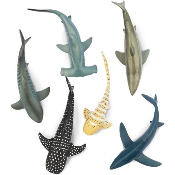 Toymany 6PC Realistic Shark Figurines Set - 5-6" Ocean Animals Bath Toys, Cake - Picture 2 of 7